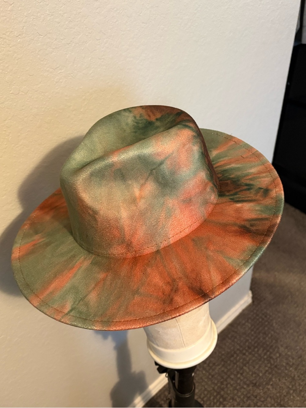 Unbranded Green & Orange Tie-Dye Wide Brim Fedora Hat